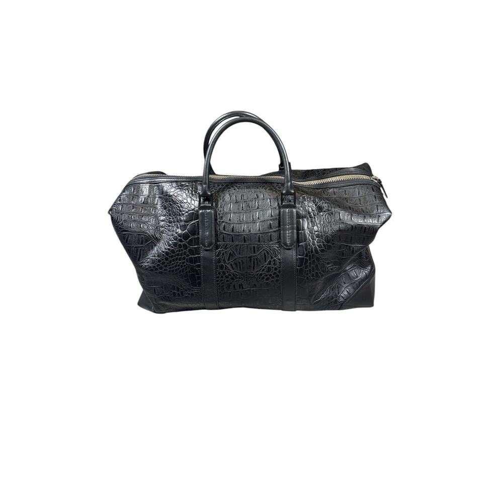 BEN MINKOFF ALLIGATOR PATTERN LEATHER LARGE DUFFEL BAG IN BLACK - Picture 2 of 9